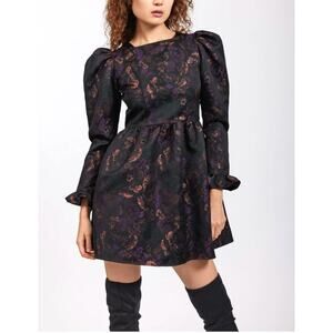 NWOT Batsheva Square Neck Mini Prairie Dress Enchantress Jacquard Flowers Sz 6